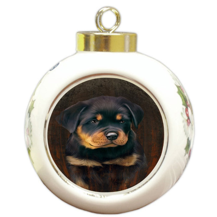 Rustic Rottweiler Dog Round Ball Christmas Ornament RBPOR48259