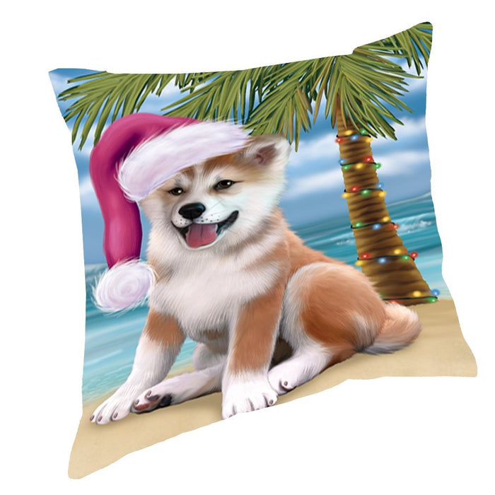 Summertime Happy Holidays Christmas Shiba Inu Dog on Tropical Island Beach Throw Pillow