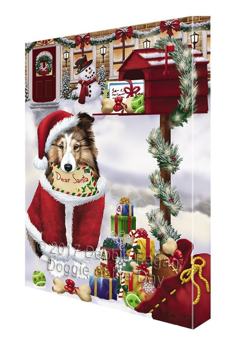 Shetland Sheepdog Dear Santa Letter Christmas Holiday Mailbox Dog Painting Printed on Canvas Wall Art