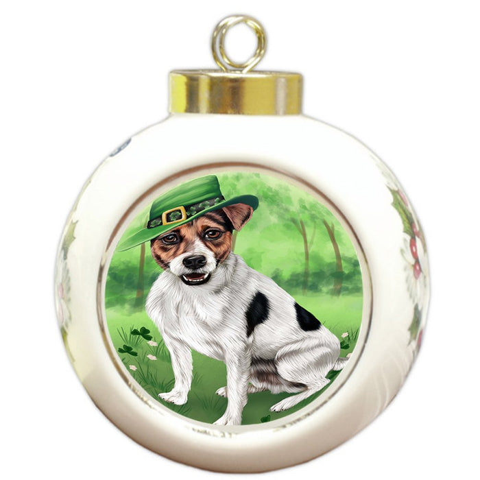 St. Patricks Day Irish Portrait Jack Russell Terrier Dog Round Ball Christmas Ornament RBPOR48820