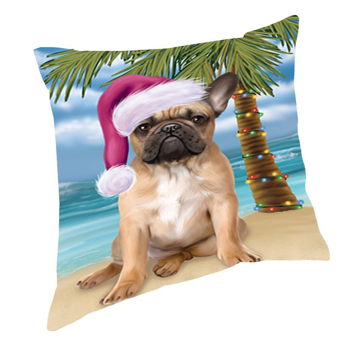 Summertime Christmas Happy Holidays French Bulldog on Beach Throw Pillow PIL1492