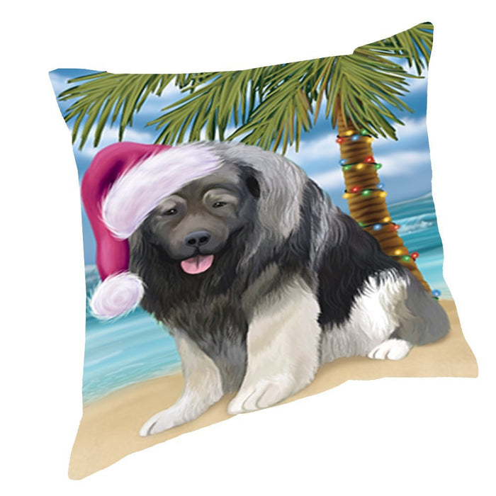 Summertime Christmas Happy Holidays Caucasian Ovcharka Dog on Beach Throw Pillow PIL1456