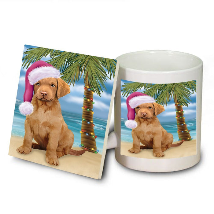 Summertime Chesapeake Bay Retriever Puppy on Beach Christmas Mug and Coaster Set MUC0520