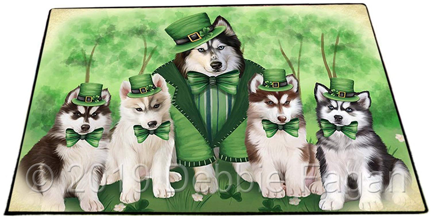 St. Patricks Day Irish Family Portrait Siberian Huskies Dog Floormat FLMS49779