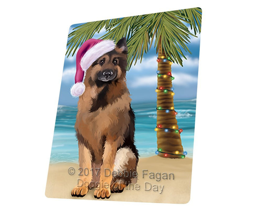 Summertime Happy Holidays Christmas German Shepherds Dog On Tropical Island Beach Magnet Mini (3.5" x 2") D128