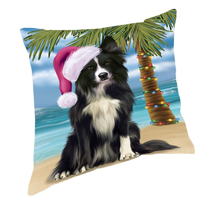 Summertime Christmas Happy Holidays Border Collie Dog on Beach Throw Pillow PIL1416