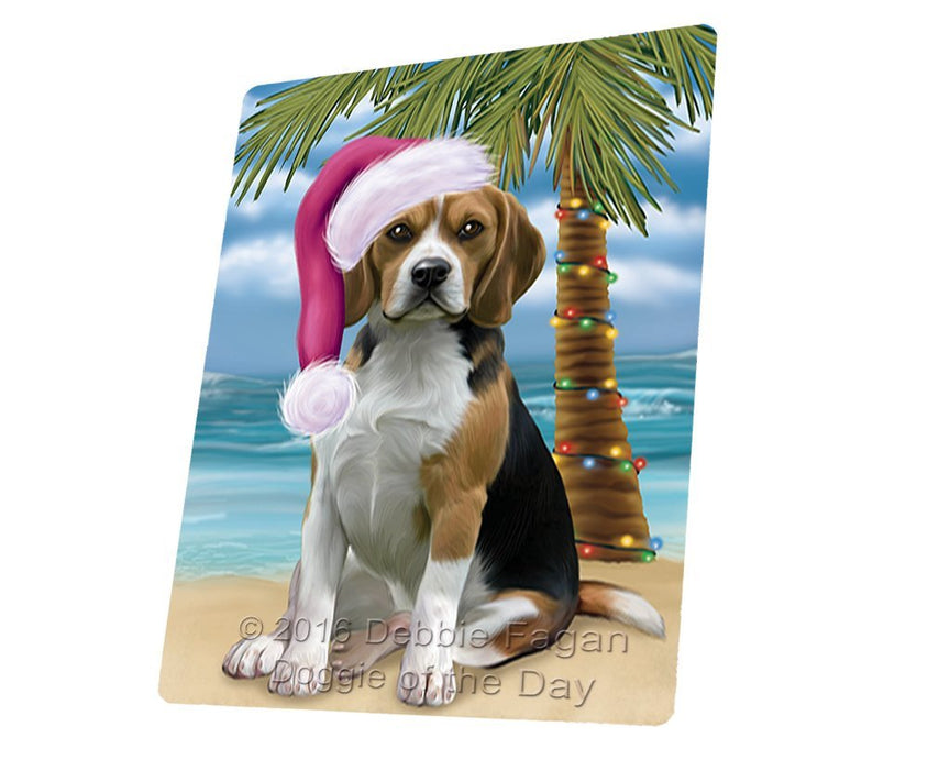 Summertime Happy Holidays Christmas Beagles Dog On Tropical Island Beach Magnet Mini (3.5" x 2")