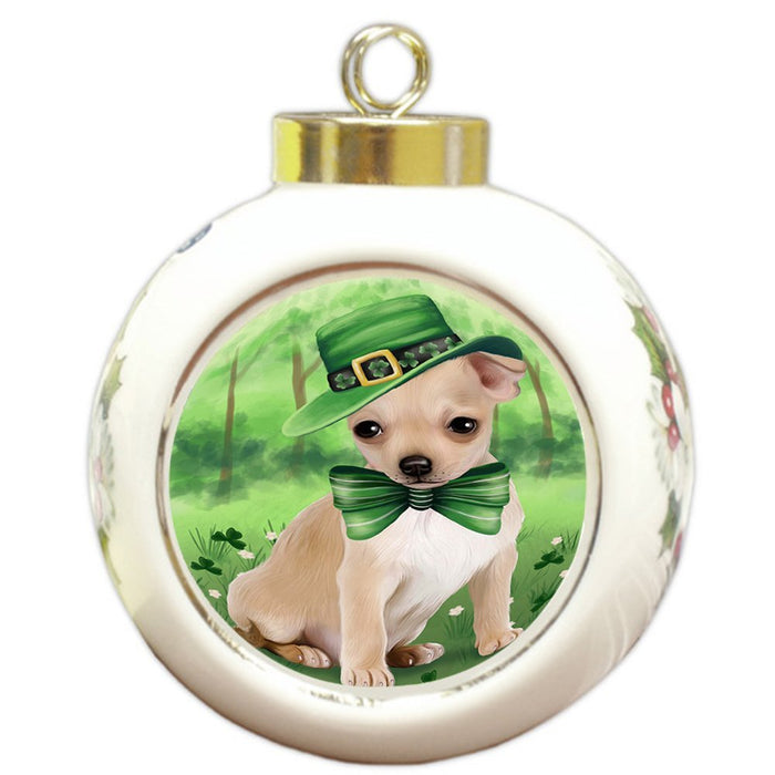 St. Patricks Day Irish Portrait Chihuahua Dog Round Ball Christmas Ornament RBPOR48775