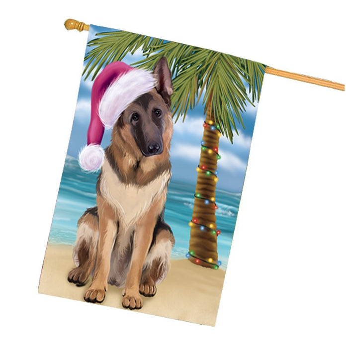Summertime Christmas Happy Holidays German Shepherd Dog on Beach House Flag HFLG333