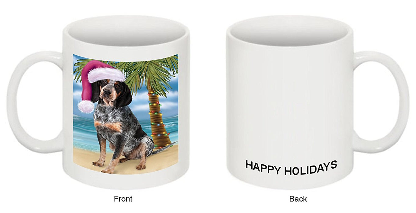 Summertime Happy Holidays Christmas Bluetick Coonhound Dog on Tropical Island Beach Mug