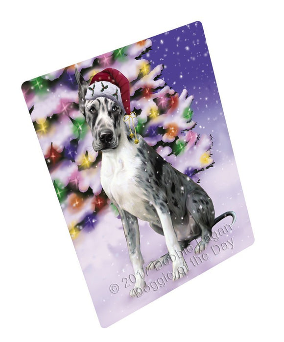 Winterland Wonderland Great Dane Adult Dog In Christmas Holiday Scenic Background Tempered Cutting Board