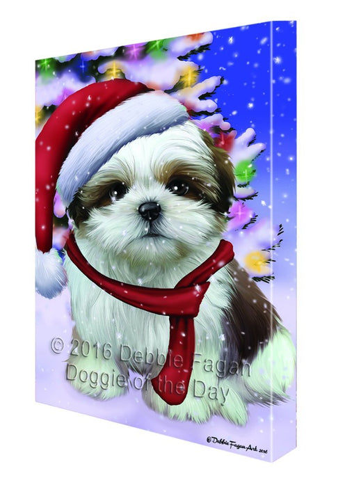 Winterland Wonderland Shih Tzu Dog In Christmas Holiday Scenic Background Canvas Wall Art