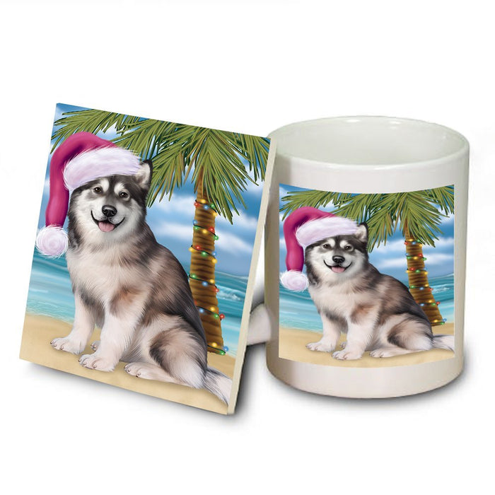 Summertime Alaskan Malamute Adult Dog on Beach Christmas Mug and Coaster Set MUC0509