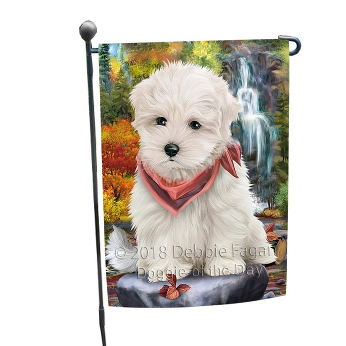 Scenic Waterfall Maltese Dog Garden Flag GFLG49283