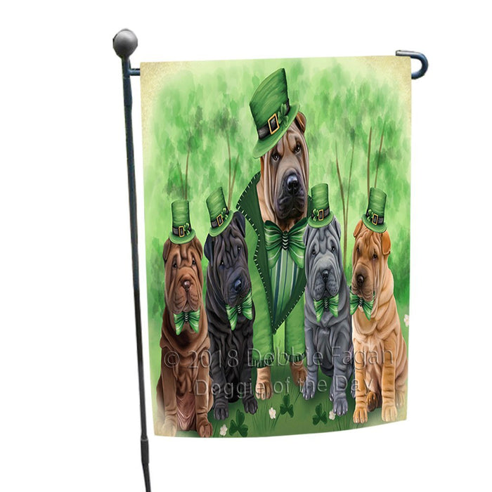 St. Patricks Day Irish Family Portrait Shar Peis Dog Garden Flag GFLG49173