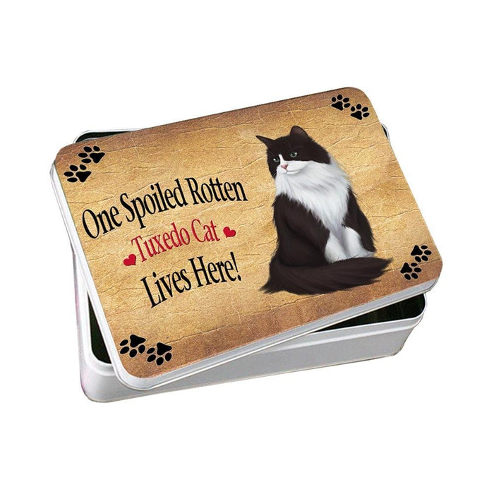 Tuxedo Cat Spoiled Rotten Cat Photo Storage Tin