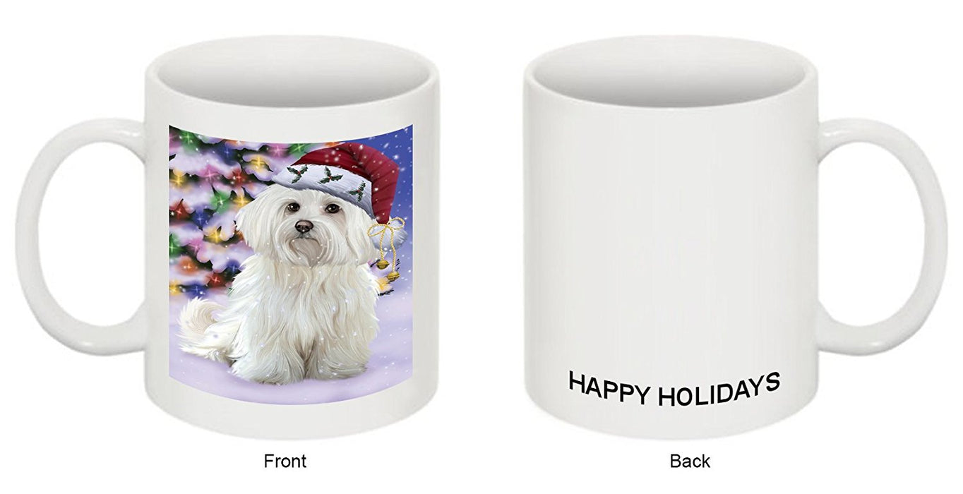Winterland Wonderland Maltese Dog In Christmas Holiday Scenic Background Mug