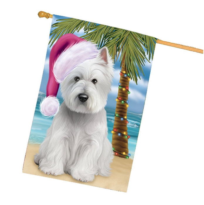 Summertime Christmas Happy Holidays West Highland White Terrier Dog on Beach House Flag HFLG351