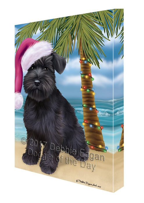 Summertime Happy Holidays Christmas Schnauzers Dog on Tropical Island Beach Canvas Wall Art