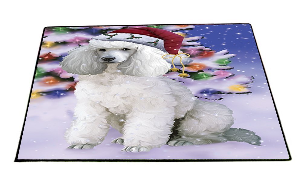 Winterland Wonderland Poodles Dog In Christmas Holiday Scenic Background Indoor/Outdoor Floormat