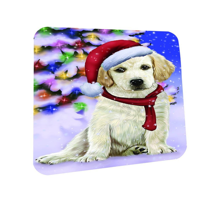 Winterland Wonderland Labrador Dog In Christmas Holiday Scenic Background Coasters Set of 4