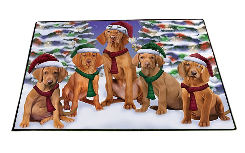 Vizsla Dog Christmas Family Portrait in Holiday Scenic Background Indoor/Outdoor Floormat