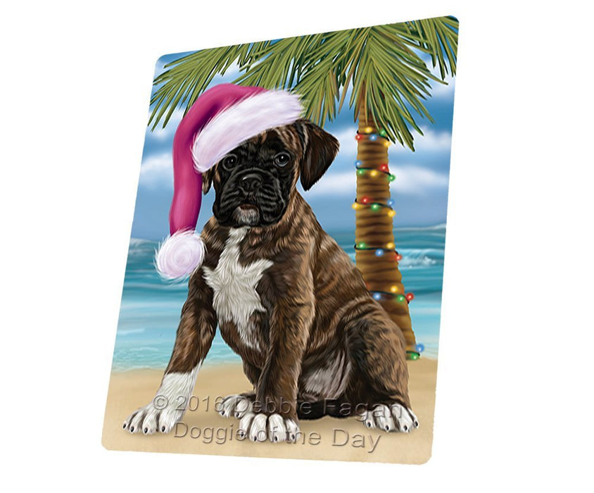 Summertime Happy Holidays Christmas Boxers Dog on Tropical Island Beach Large Refrigerator / Dishwasher Magnet