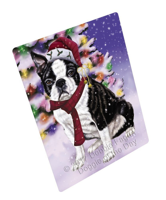 Winterland Wonderland Boston Terrier Dog In Christmas Holiday Scenic Background Tempered Cutting Board