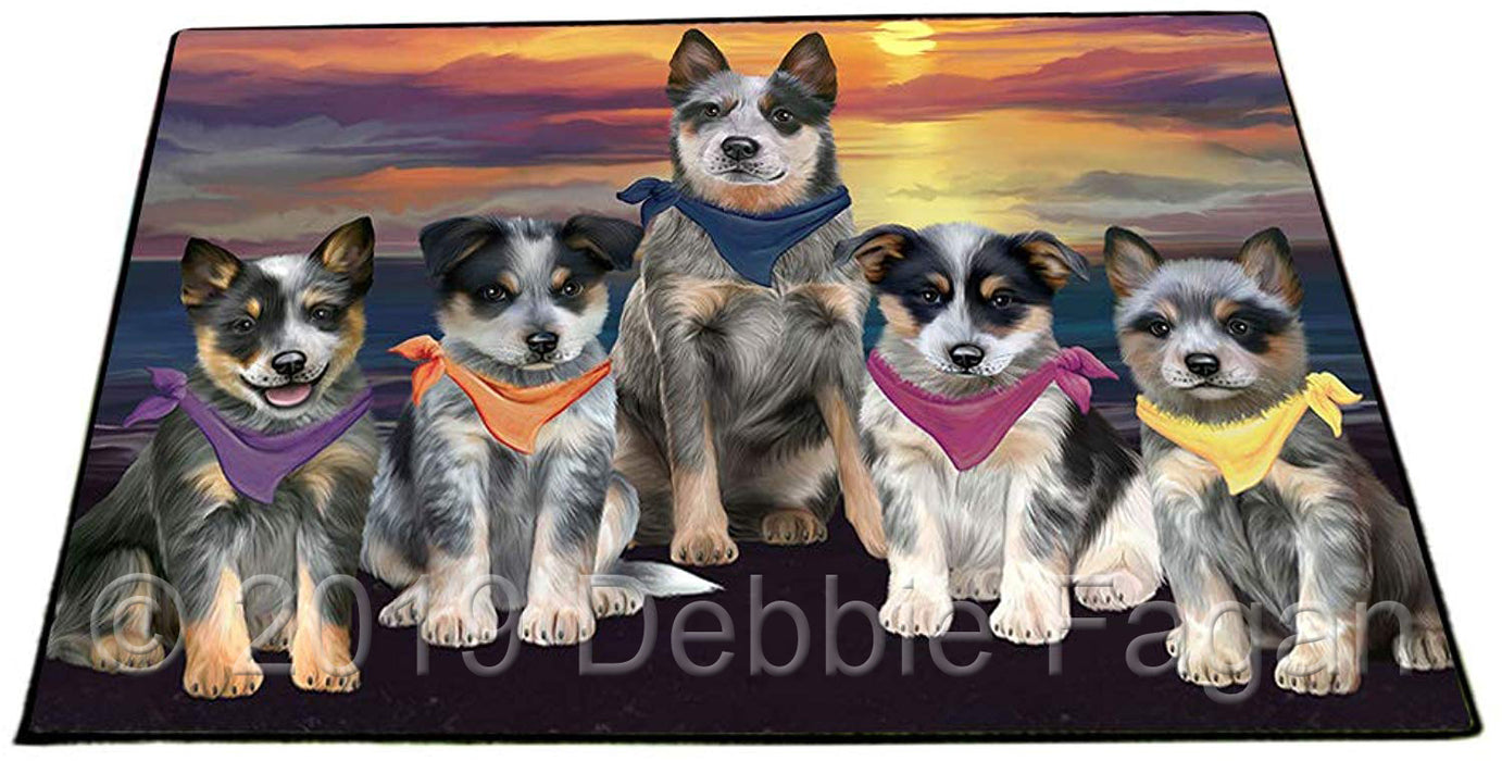 Family Sunset Portrait Blue Heelers Dog Floormat FLMS51735