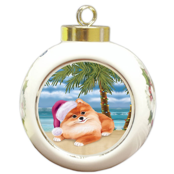 Summertime Pomeranian Dog on Beach Christmas Round Ball Ornament POR1182