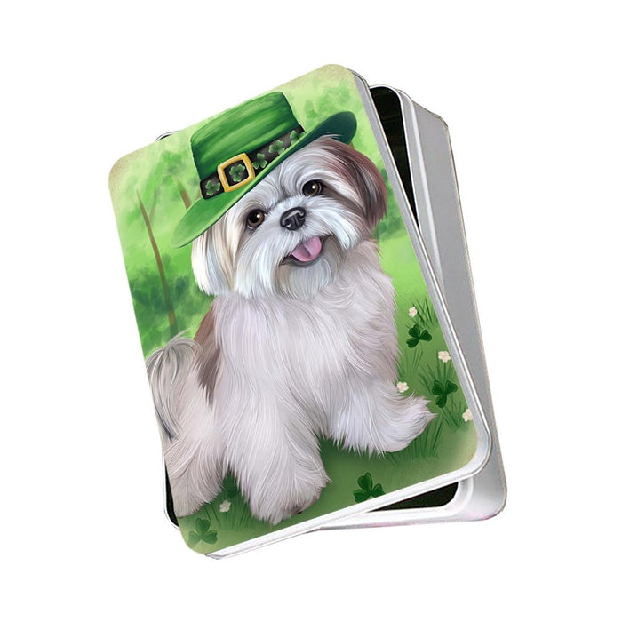 St. Patricks Day Irish Portrait Lhasa Apso Dog Photo Storage Tin PITN48828