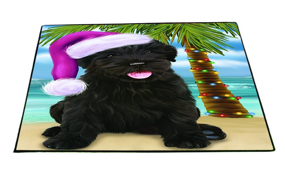 Summertime Happy Holidays Christmas Black Russian Terrier Dog on Tropical Island Beach Indoor/Outdoor Floormat