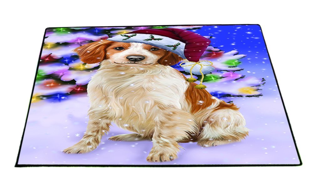 Winterland Wonderland Brittany Spaniel Dog In Christmas Holiday Scenic Background Indoor/Outdoor Floormat