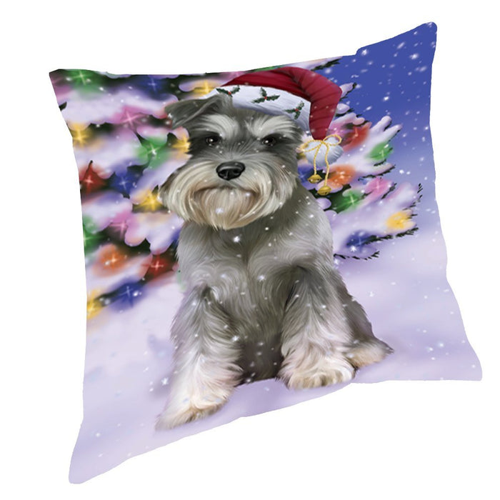 Winterland Wonderland Schnauzers Dog In Christmas Holiday Scenic Background Throw Pillow