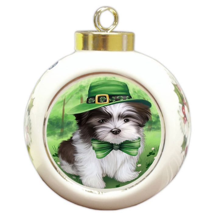 St. Patricks Day Irish Portrait Malti Tzu Dog Round Ball Christmas Ornament RBPOR48836