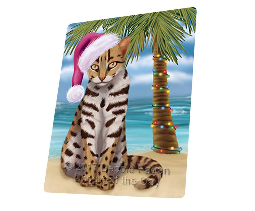 Summertime Happy Holidays Christmas Asian Leopard Cat on Tropical Island Beach Tempered Cutting Board D108