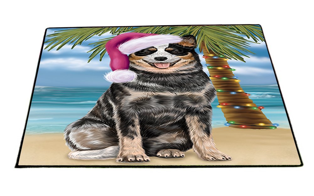 Summertime Happy Holidays Christmas Australian Cattle Dog on Tropical Island Beach Indoor/Outdoor Floormat