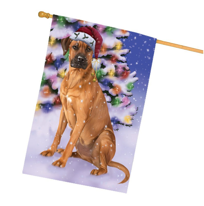 Winterland Wonderland Rhodesian Ridgebacks Dog In Christmas Holiday Scenic Background House Flag