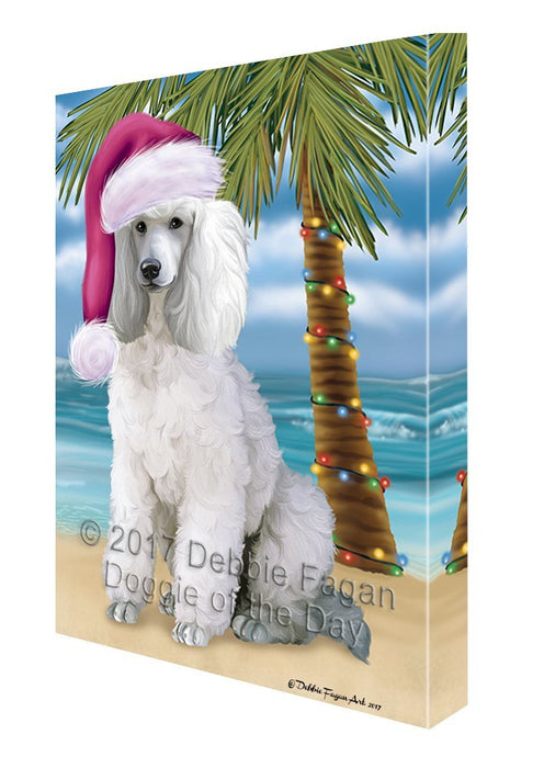 Summertime Happy Holidays Christmas Poodles Dog on Tropical Island Beach Canvas Wall Art