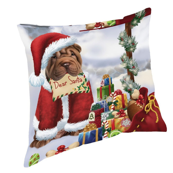 Shar Pei Dear Santa Letter Christmas Holiday Mailbox Dog Throw Pillow