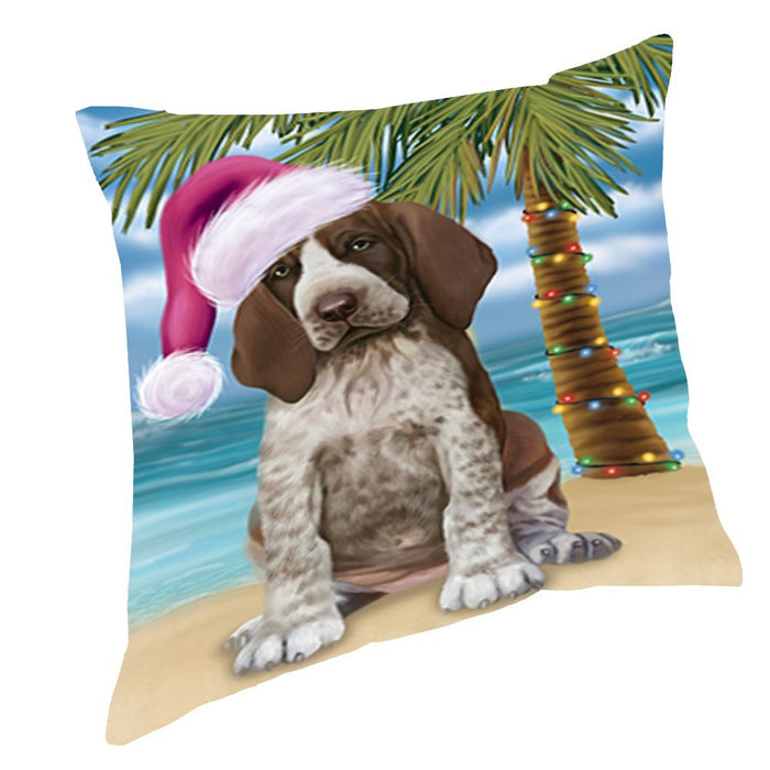 Summertime Christmas Happy Holidays Bracco Italiano Puppy on Beach Throw Pillow PIL1436