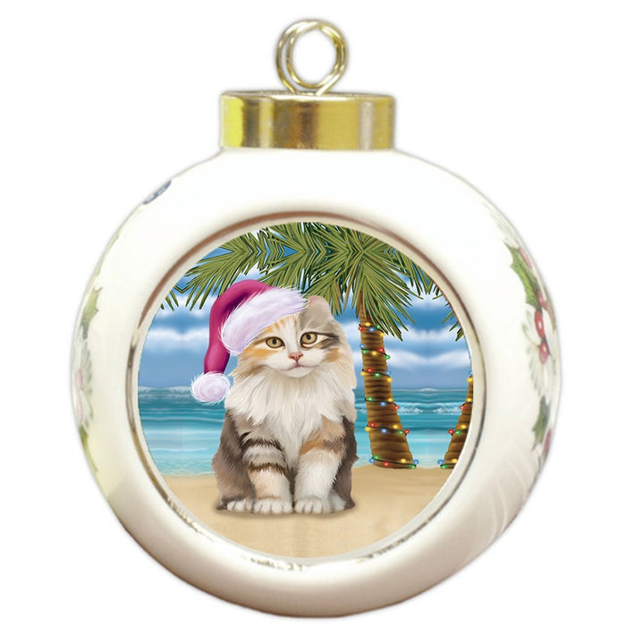 Summertime American Curl Cat on Beach Christmas Round Ball Ornament POR1042