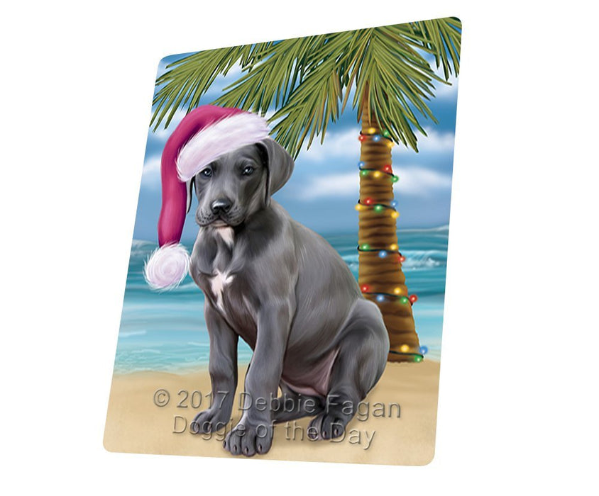 Summertime Happy Holidays Christmas Great Dane Dog on Tropical Island Beach Tempered Cutting Board