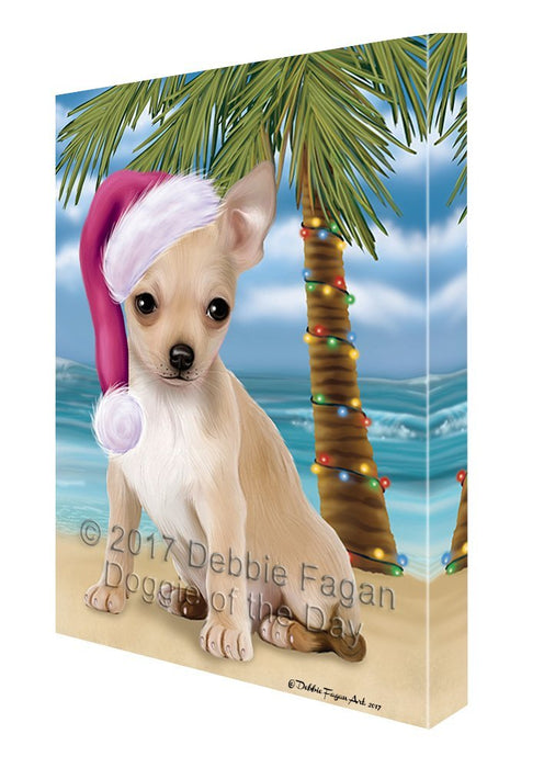 Summertime Happy Holidays Christmas Chihuahua Dog on Tropical Island Beach Canvas Wall Art