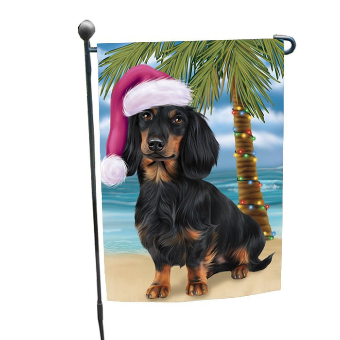 Summertime Happy Holidays Christmas Dachshunds Dog on Tropical Island Beach Garden Flag