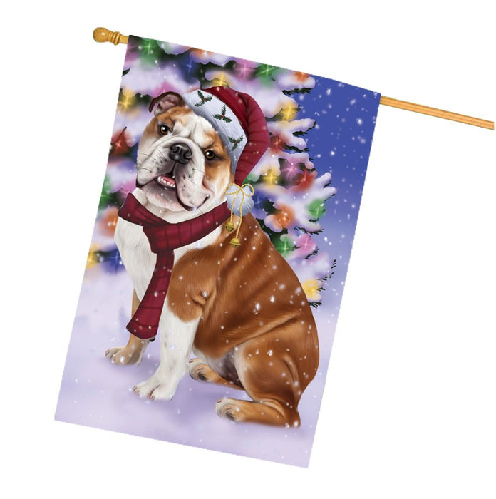 Winterland Wonderland Bulldogs Dog In Christmas Holiday Scenic Background House Flag