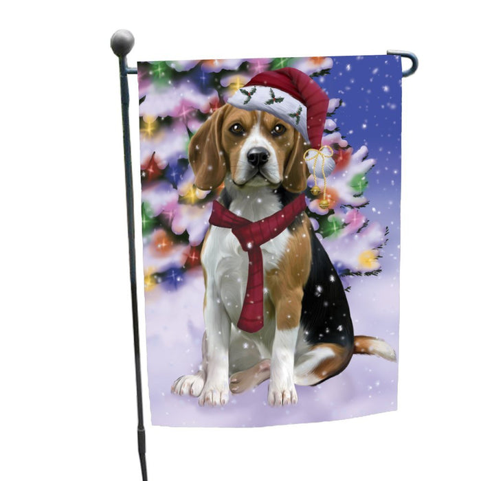 Winterland Wonderland Beagles Dog In Christmas Holiday Scenic Background Garden Flag