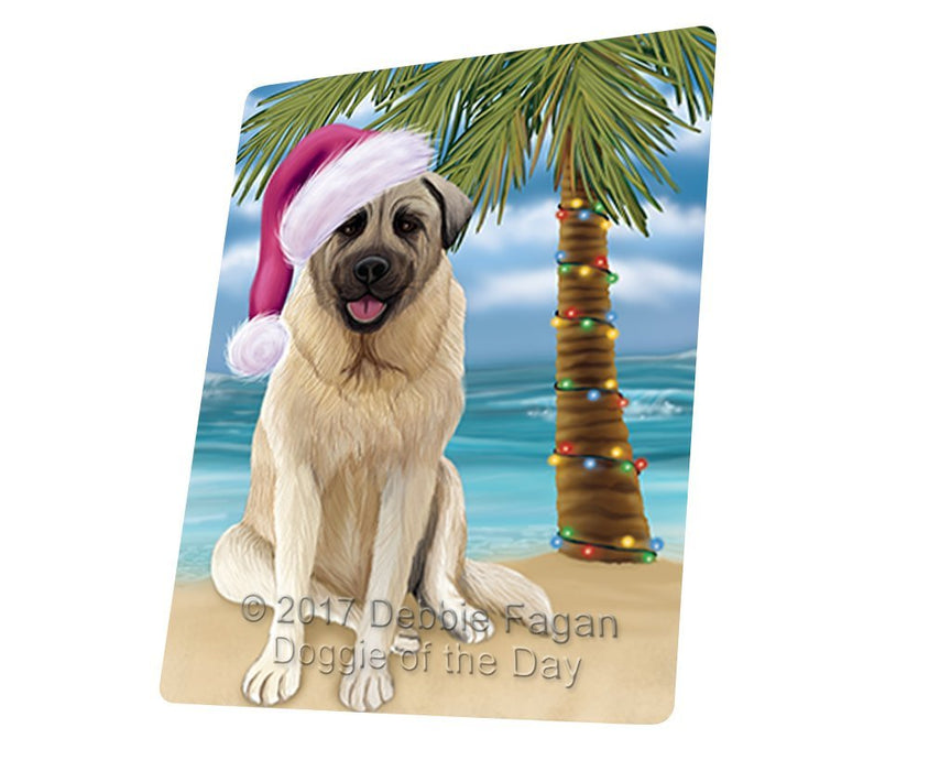 Summertime Happy Holidays Christmas Anatolian Shepherd Dog on Tropical Island Beach Tempered Cutting Board D106