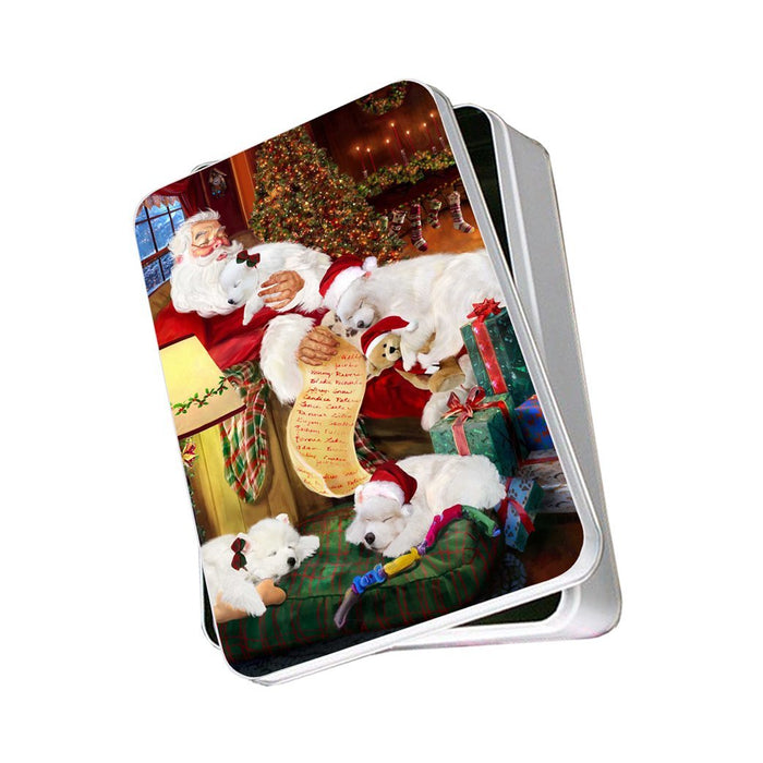 Samoyeds Dog and Puppies Sleeping with Santa Photo Storage Tin