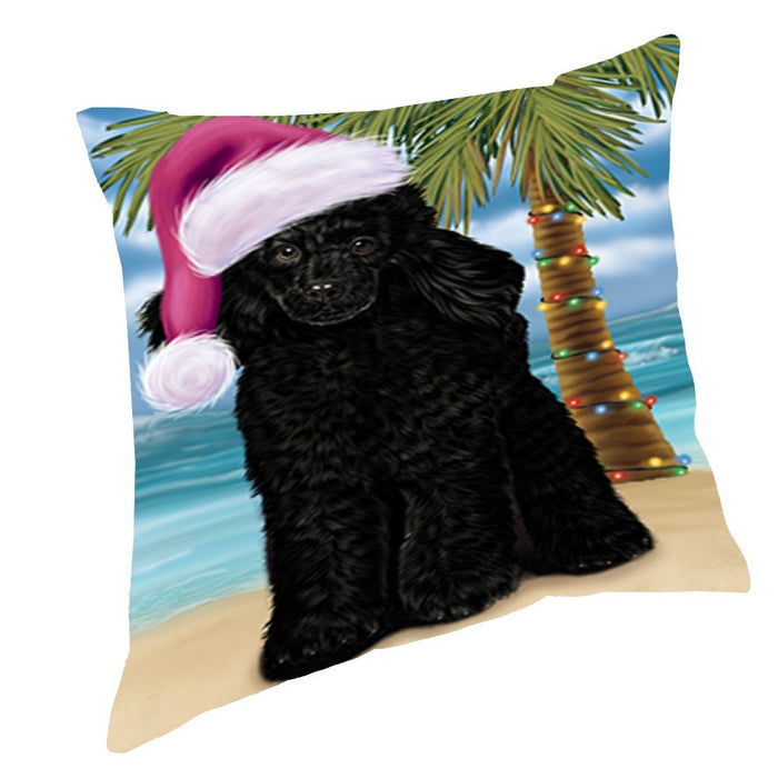 Summertime Christmas Happy Holidays Poodle Dog on Beach Throw Pillow PIL1568